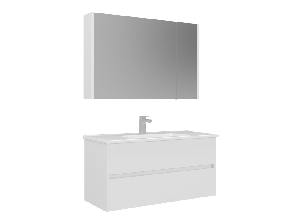 Conjunto de mueble con lavabo y espejo (2 piezas) «Arno 100» - 100 x 45 x 52 cm - Blanco