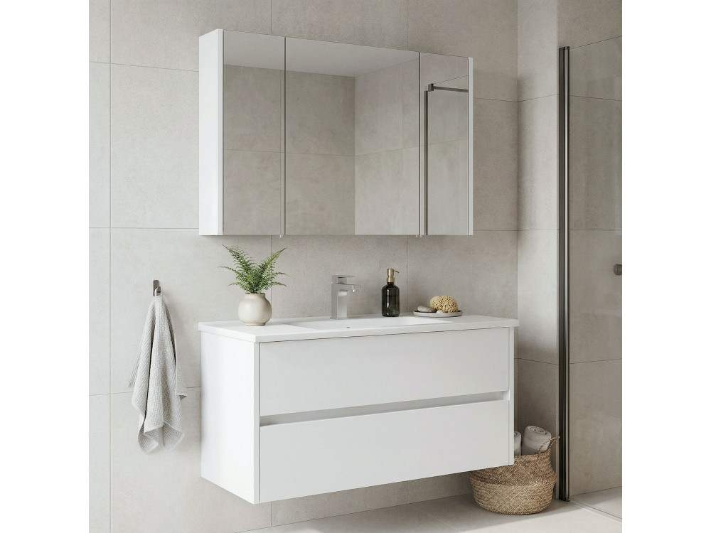 Conjunto de mueble con lavabo y espejo (2 piezas) «Arno 100» - 100 x 45 x 52 cm - Blanco
