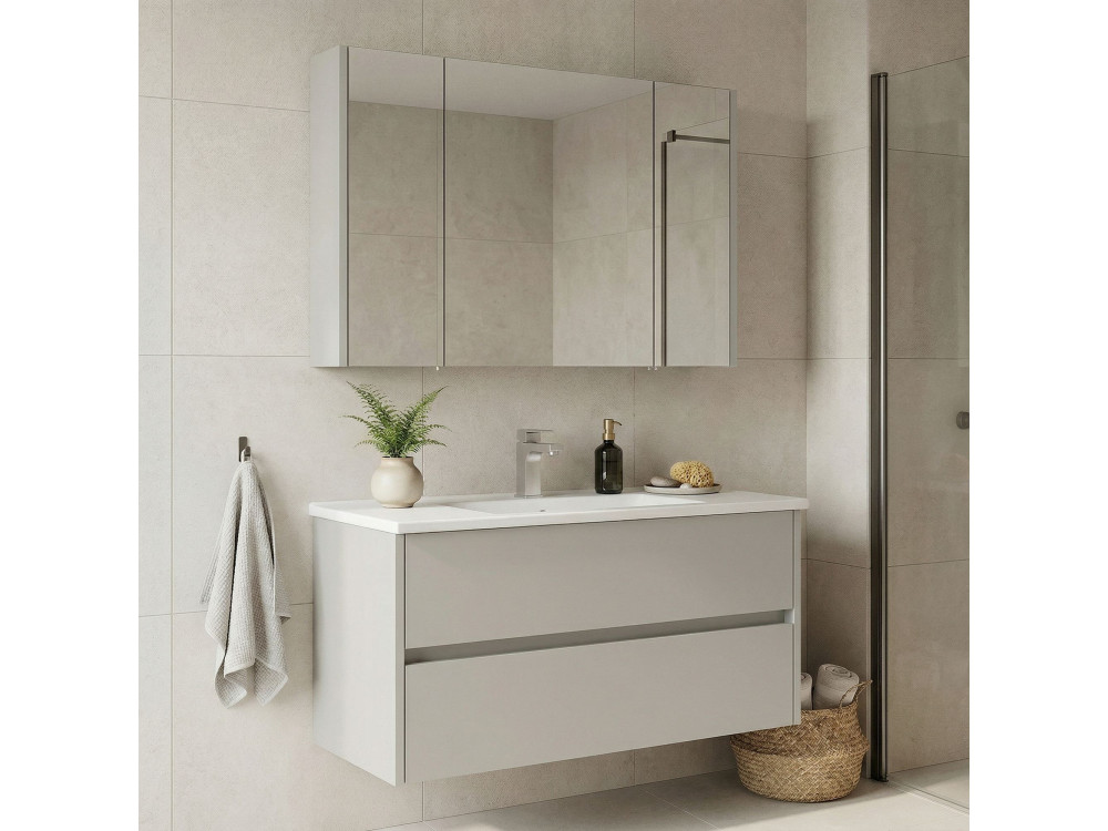 Conjunto de mueble con lavabo y espejo (2 piezas) «Arno 100» - 100 x 45 x 52 cm - Cashmere