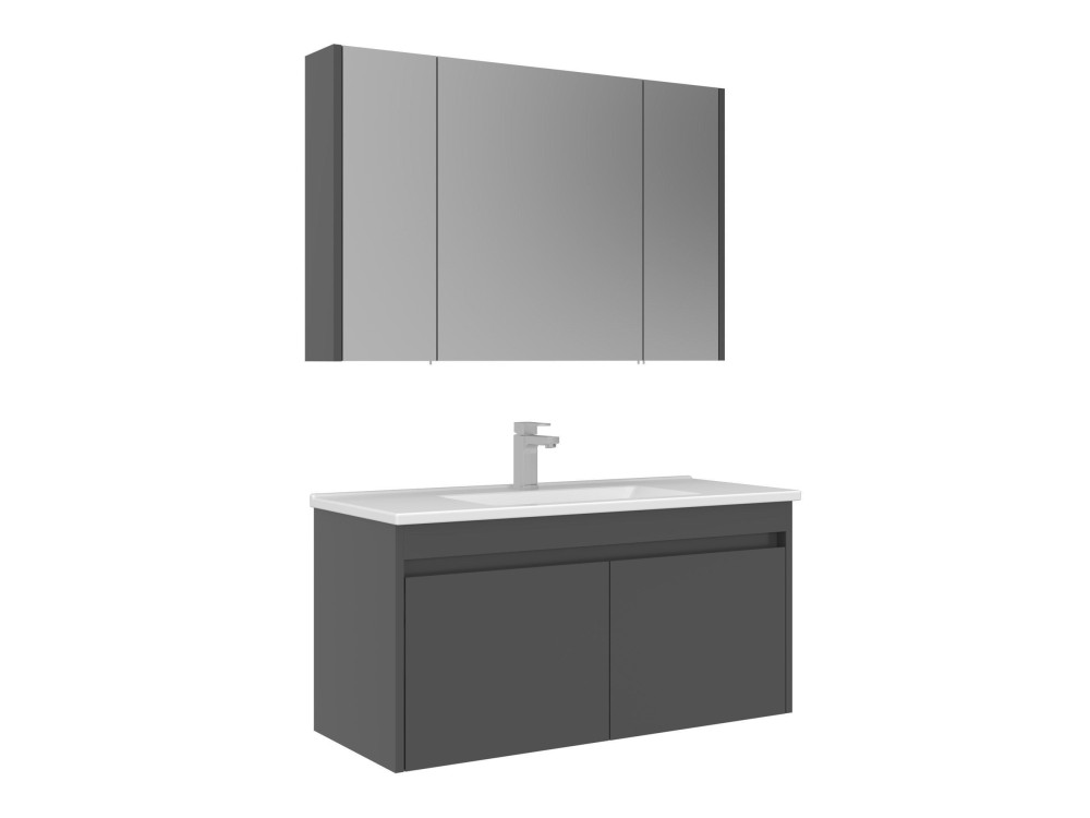 Conjunto de mueble con lavabo y espejo (2 piezas) «Arno 100» - 100 x 45 x 52 cm - Gris