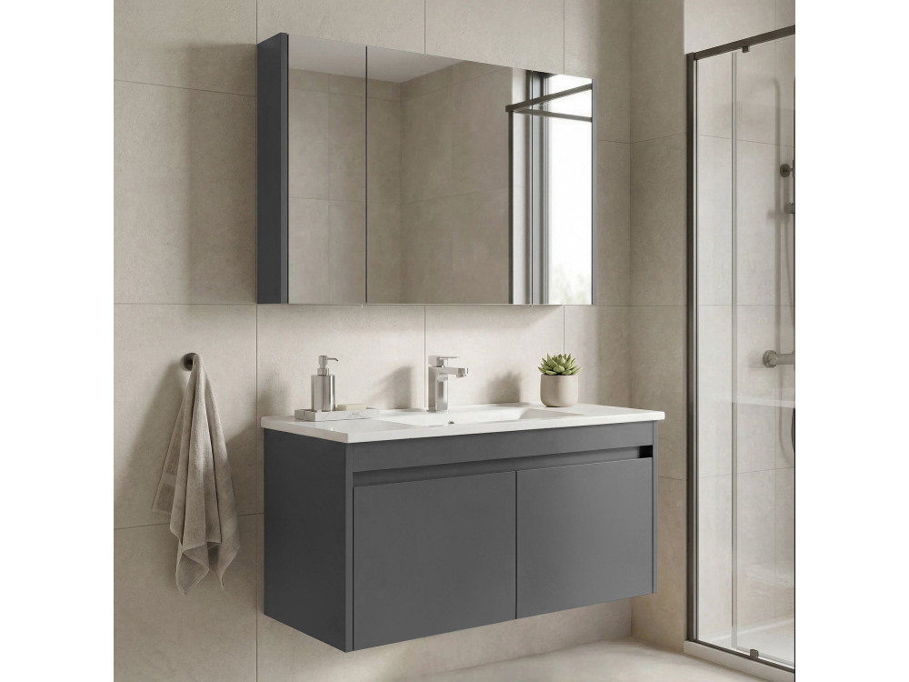 Conjunto de mueble con lavabo y espejo (2 piezas) «Arno 100» - 100 x 45 x 52 cm - Gris