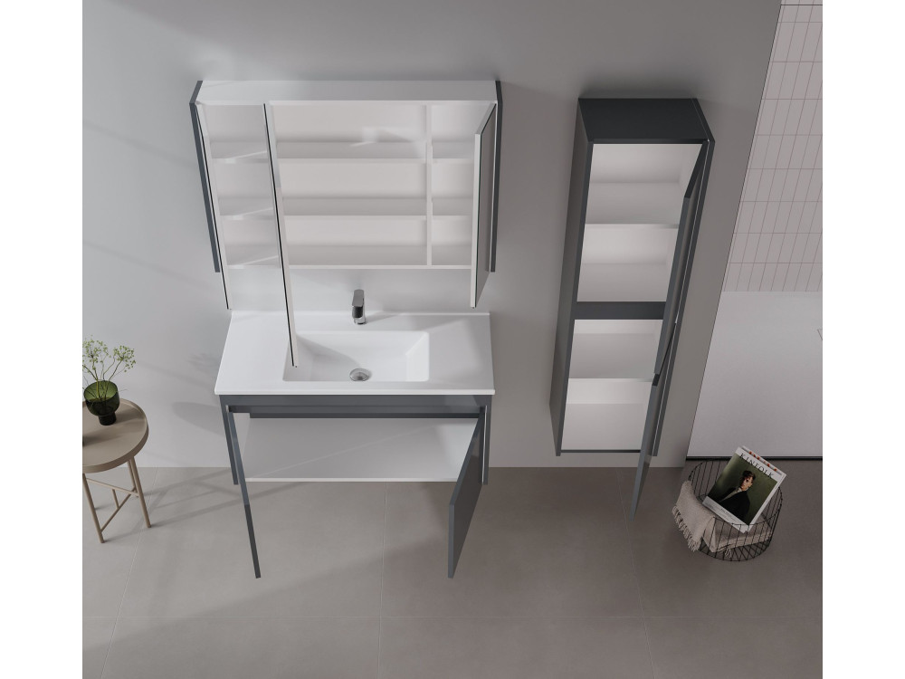 Conjunto de mueble con lavabo y espejo (2 piezas) «Arno 100» - 100 x 45 x 52 cm - Gris