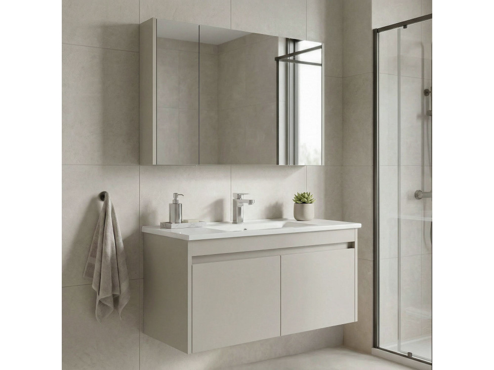 Conjunto de mueble con lavabo y espejo (2 piezas) «Arno 100» - 100 x 45 x 52 cm - Cashmere