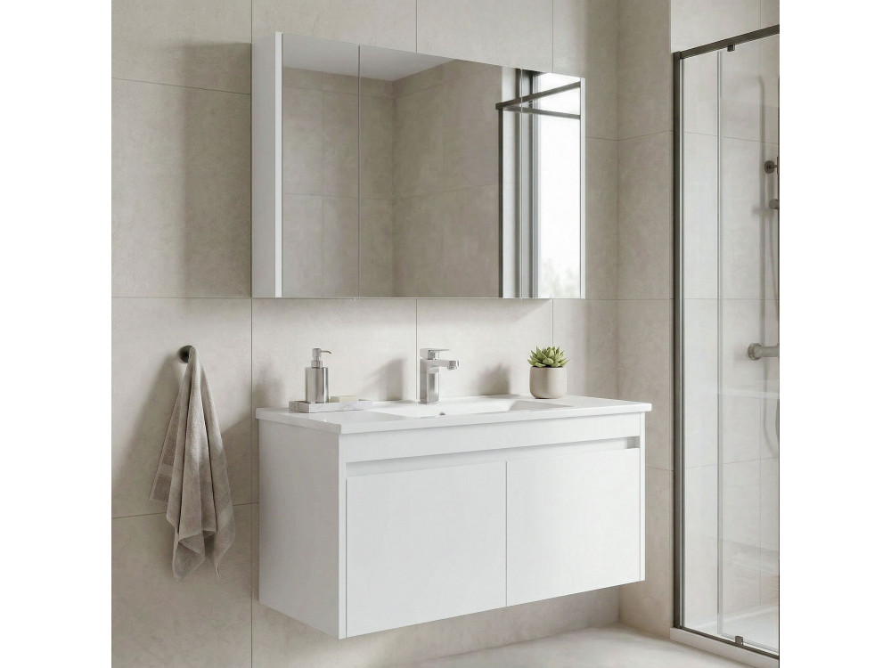 Conjunto de mueble con lavabo y espejo (2 piezas) «Arno 100» - 100 x 45 x 52 cm - Blanco