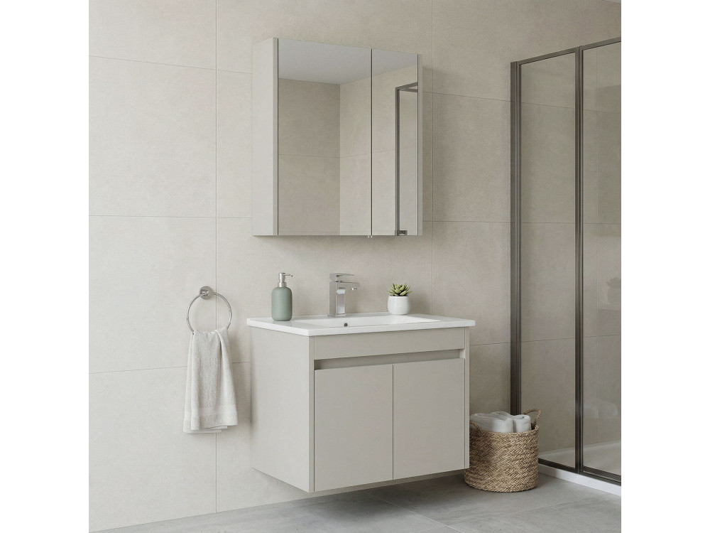Conjunto de mueble con lavabo y espejo (2 piezas) «Arno 65» - 65 x 45 x 52 cm - Cashmere