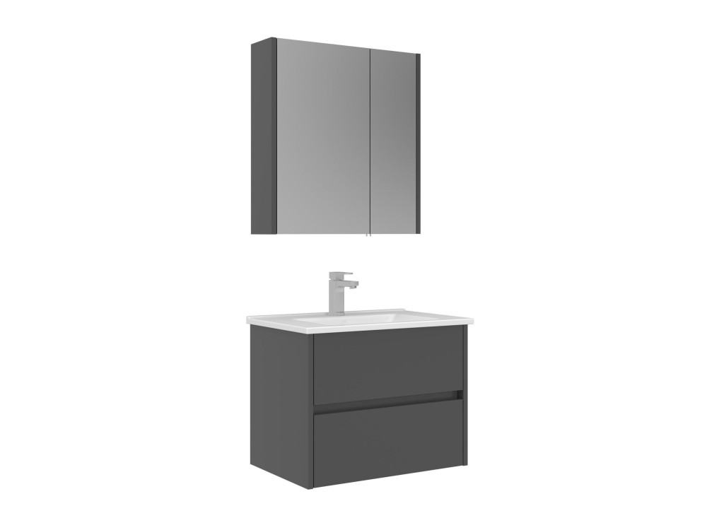 Conjunto de mueble con lavabo y espejo (2 piezas) «Arno 65» - 65 x 45 x 52 cm - Gris