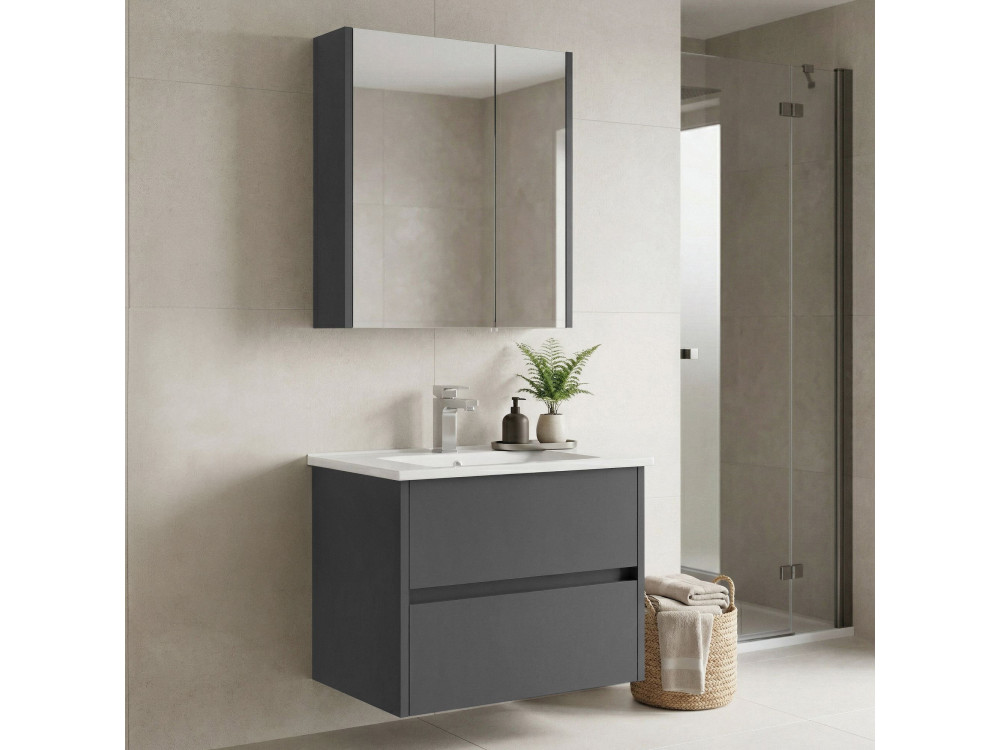 Conjunto de mueble con lavabo y espejo (2 piezas) «Arno 65» - 65 x 45 x 52 cm - Gris