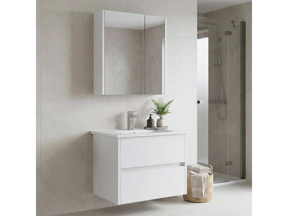 Conjunto de mueble con lavabo y espejo (2 piezas) «Arno 65» - 65 x 45 x 52 cm - Blanco