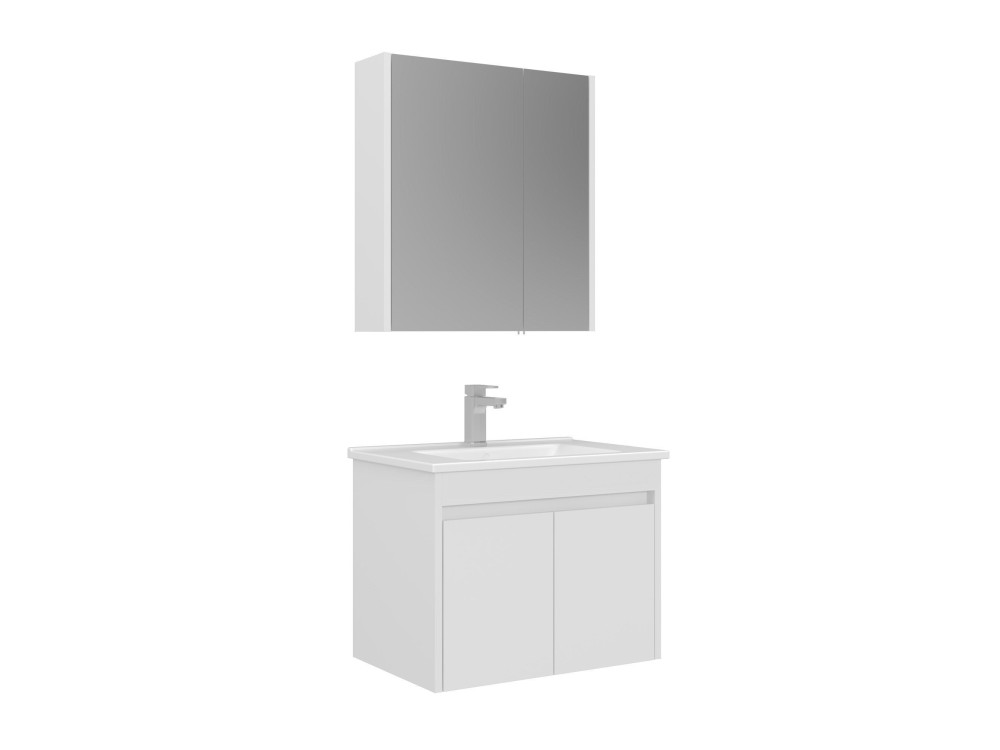 Conjunto de mueble con lavabo y espejo (2 piezas) «Arno 65» - 65 x 45 x 52 cm - Blanco