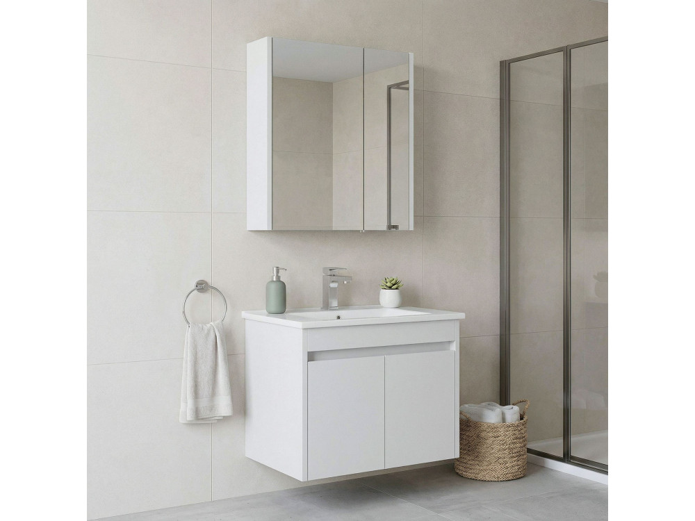 Conjunto de mueble con lavabo y espejo (2 piezas) «Arno 65» - 65 x 45 x 52 cm - Blanco