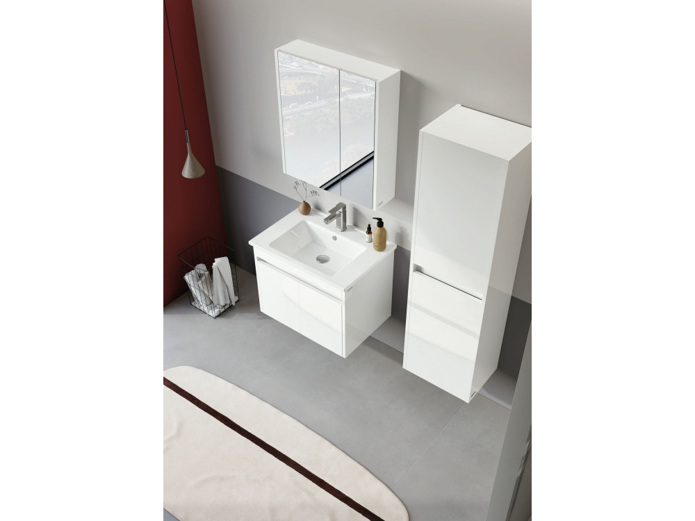 Conjunto de mueble con lavabo y espejo (2 piezas) «Arno 65» - 65 x 45 x 52 cm - Blanco