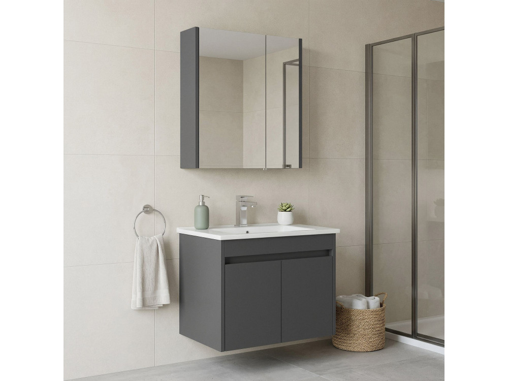 Conjunto de mueble con lavabo y espejo (2 piezas) «Arno 65» - 65 x 45 x 52 cm - Gris
