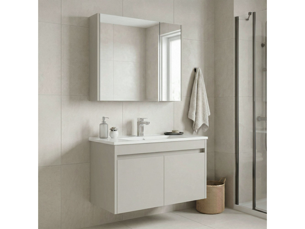 Conjunto de mueble con lavabo y espejo (2 piezas) «Arno 85» - 85 x 45 x 52 cm - Cashmere
