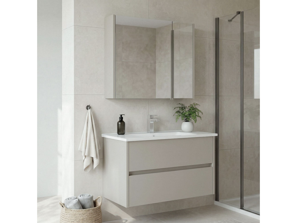 Conjunto de mueble con lavabo y espejo (2 piezas) «Arno 85» - 85 x 45 x 52 cm - Cashmere