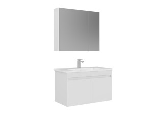 Conjunto de mueble con lavabo y espejo (2 piezas) «Arno 85» - 85 x 45 x 52 cm - Blanco