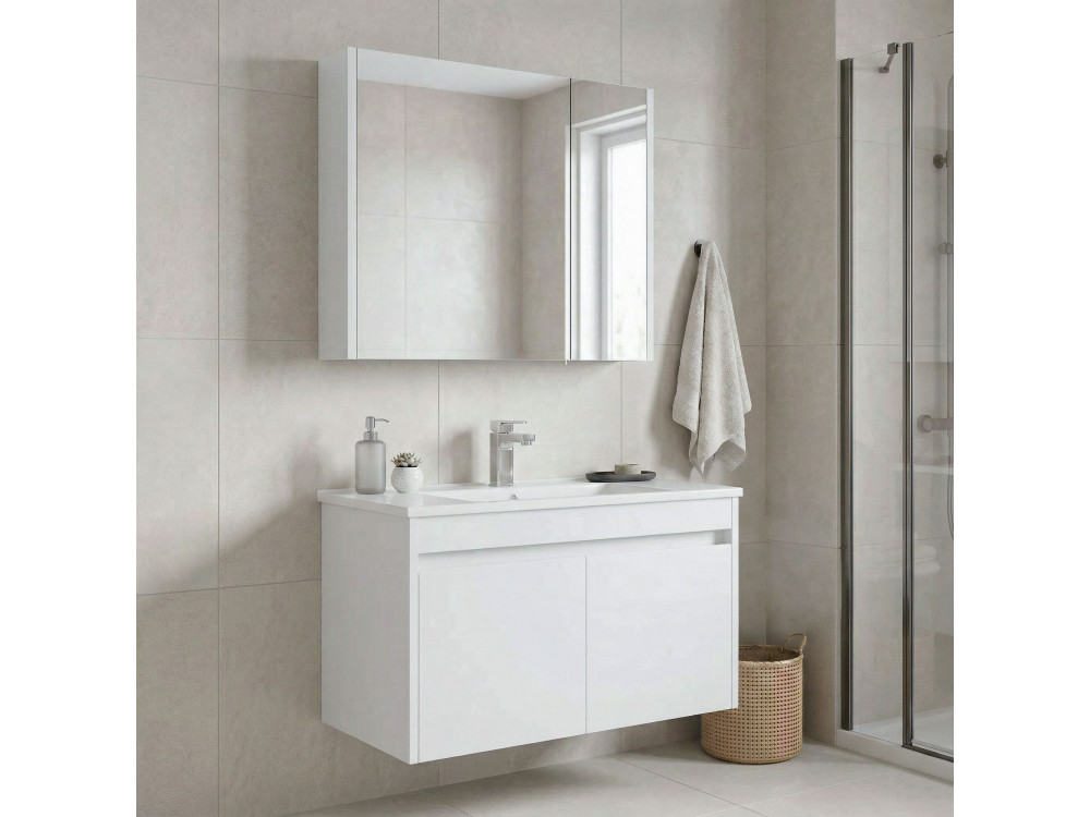 Conjunto de mueble con lavabo y espejo (2 piezas) «Arno 85» - 85 x 45 x 52 cm - Blanco
