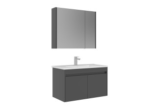 Conjunto de mueble con lavabo y espejo (2 piezas) «Arno 85» - 85 x 45 x 52 cm - Gris