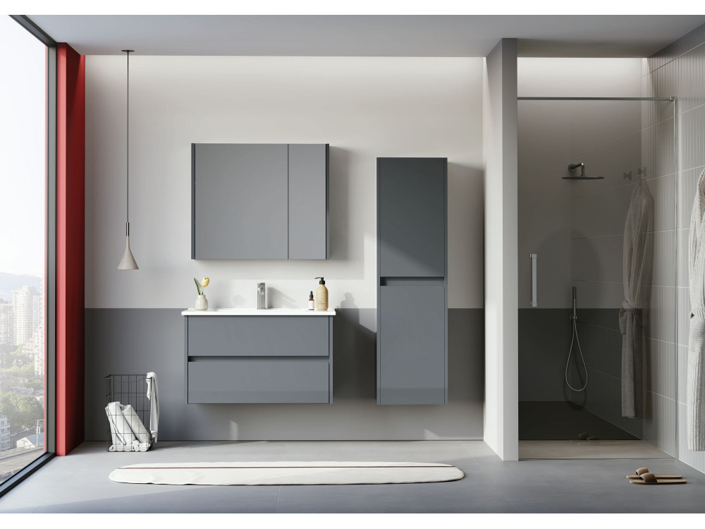 Conjunto de mueble con lavabo y espejo (2 piezas) «Arno 85» - 85 x 45 x 52 cm - Gris