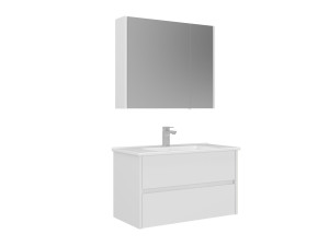 Conjunto de mueble con lavabo y espejo (2 piezas) «Arno 85» - 85 x 45 x 52 cm - Blanco