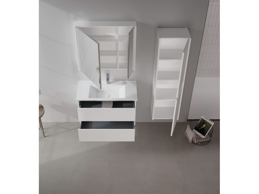 Conjunto de mueble con lavabo y espejo (2 piezas) «Arno 85» - 85 x 45 x 52 cm - Blanco