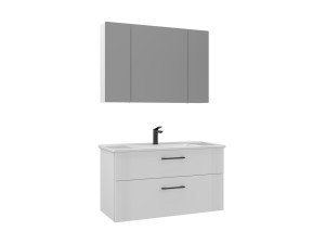 Conjunto de mueble con lavabo y espejo (2 piezas) «Bari 100 v2» - 100 x 45 x 55 cm - Blanco mate