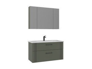 Conjunto de mueble con lavabo y espejo (2 piezas) «Bari 100 v2» - 100 x 45 x 55 cm - Verde mate
