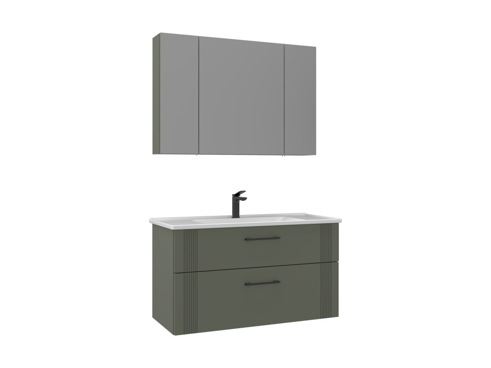 Conjunto de mueble con lavabo y espejo (2 piezas) «Bari 100 v2» - 100 x 45 x 55 cm - Verde mate