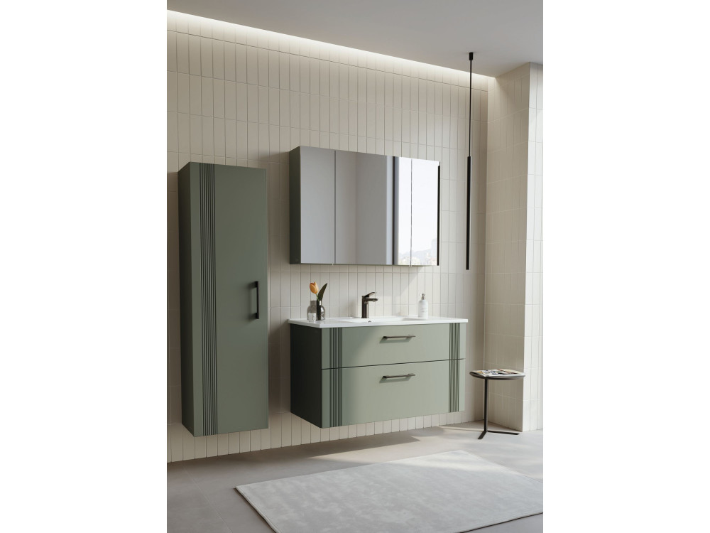 Conjunto de mueble con lavabo y espejo (2 piezas) «Bari 100 v2» - 100 x 45 x 55 cm - Verde mate