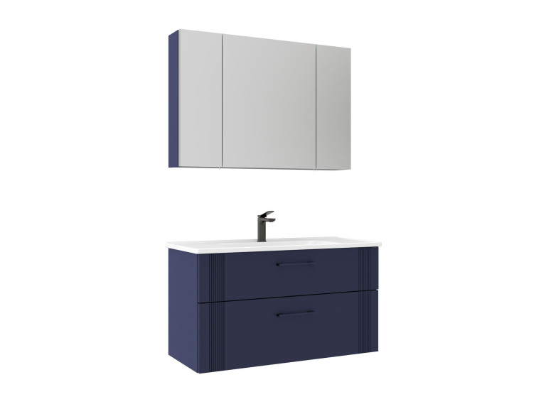 Conjunto de mueble con lavabo y espejo (2 piezas) «Bari 100 v2» - 100 x 45 x 55 cm - Azul marino mate