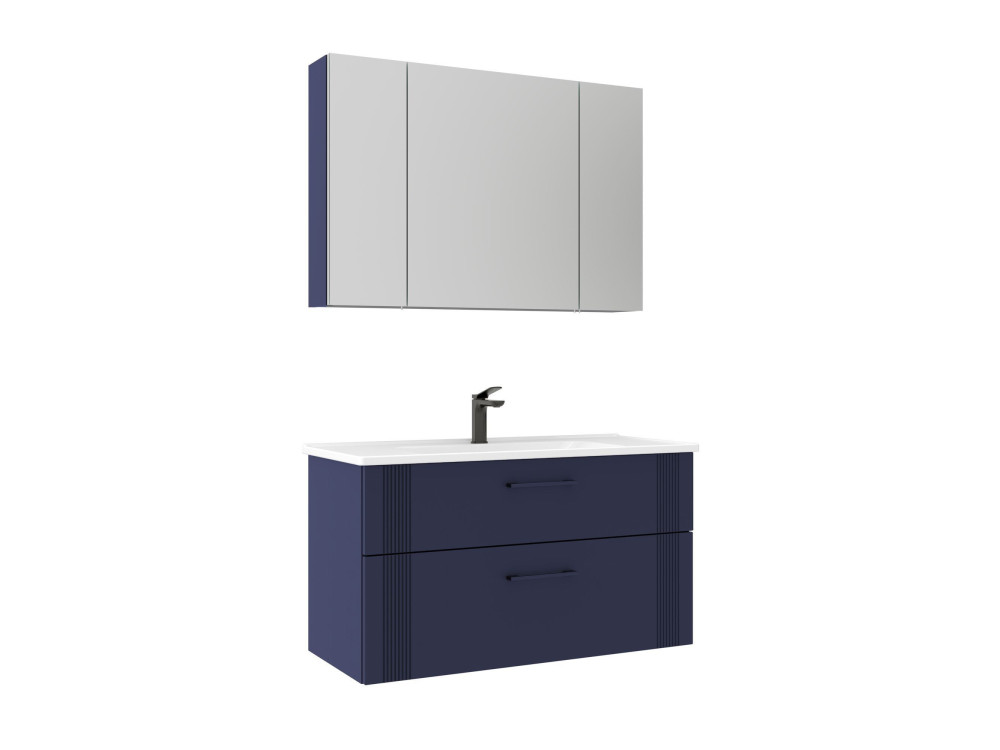 Conjunto de mueble con lavabo y espejo (2 piezas) «Bari 100 v2» - 100 x 45 x 55 cm - Azul marino mate