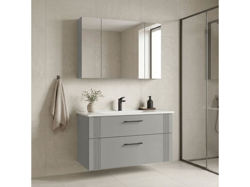 Conjunto de mueble con lavabo y espejo (2 piezas) «Bari 100 v2» - 100 x 45 x 55 cm - Cachemira mate