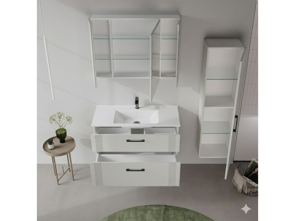 Conjunto de mueble con lavabo y espejo (2 piezas) «Bari 100 v2» - 100 x 45 x 55 cm - Cachemira mate