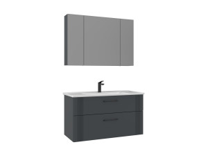 Conjunto de mueble de lavabo con espejo (2 piezas) «Bari 100 v2» - 100 x 45 x 55 cm - Antracita mate