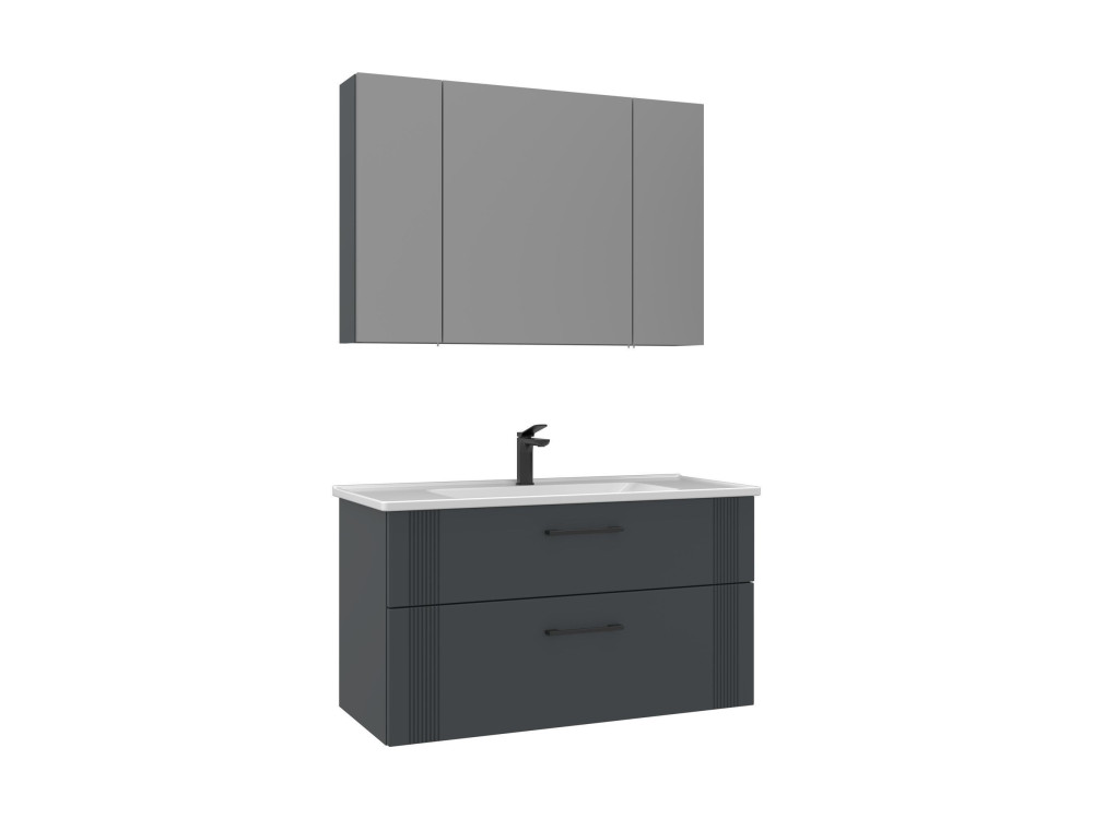 Conjunto de mueble de lavabo con espejo (2 piezas) «Bari 100 v2» - 100 x 45 x 55 cm - Antracita mate