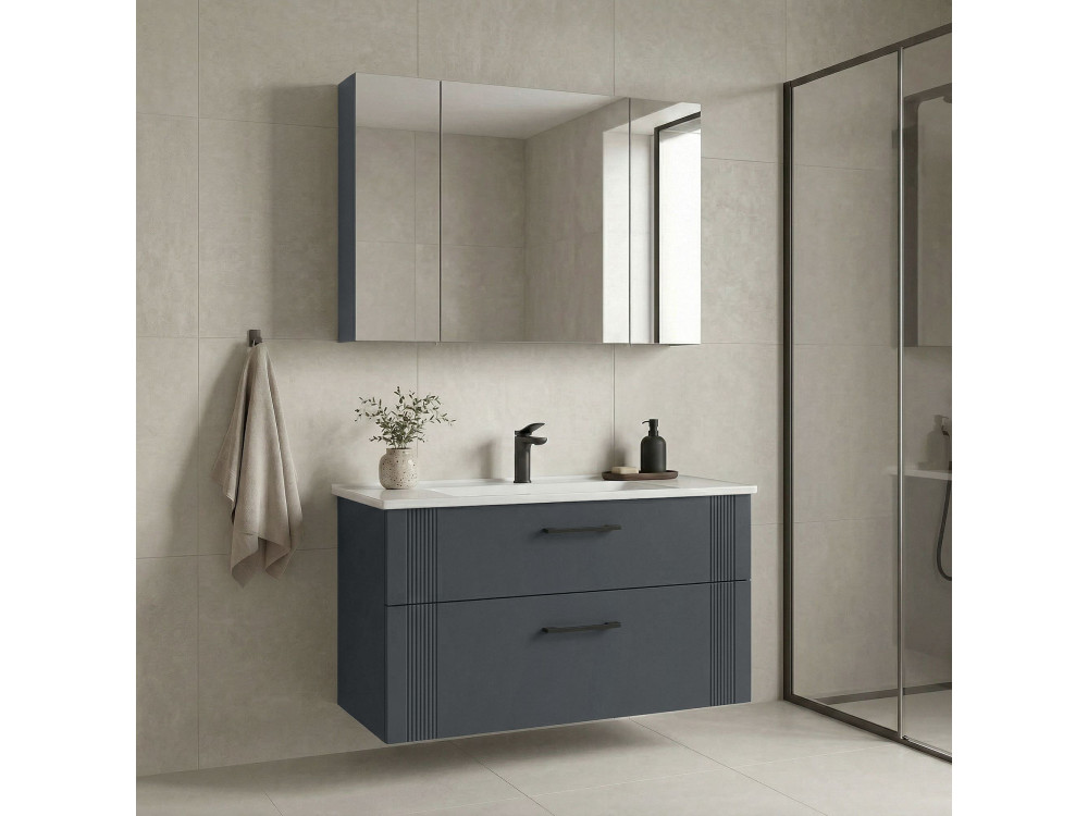 Conjunto de mueble de lavabo con espejo (2 piezas) «Bari 100 v2» - 100 x 45 x 55 cm - Antracita mate