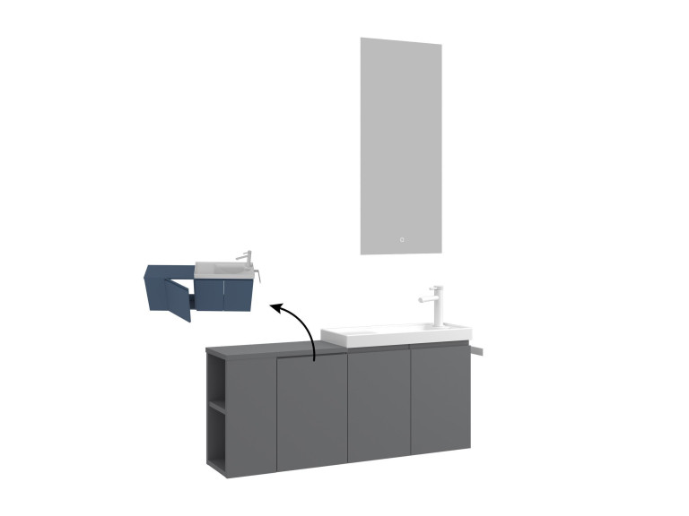 Conjunto de mueble con lavabo y espejo (2 piezas) «Ferla 110» - 110 x 22 x 45 cm - Gris mate