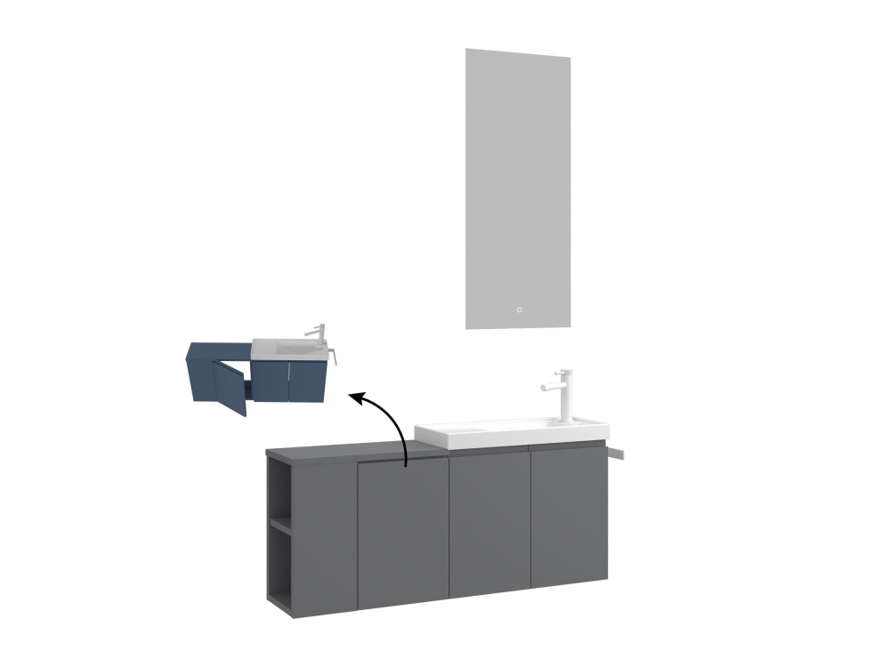 Conjunto de mueble con lavabo y espejo (2 piezas) «Ferla 110» - 110 x 22 x 45 cm - Gris mate
