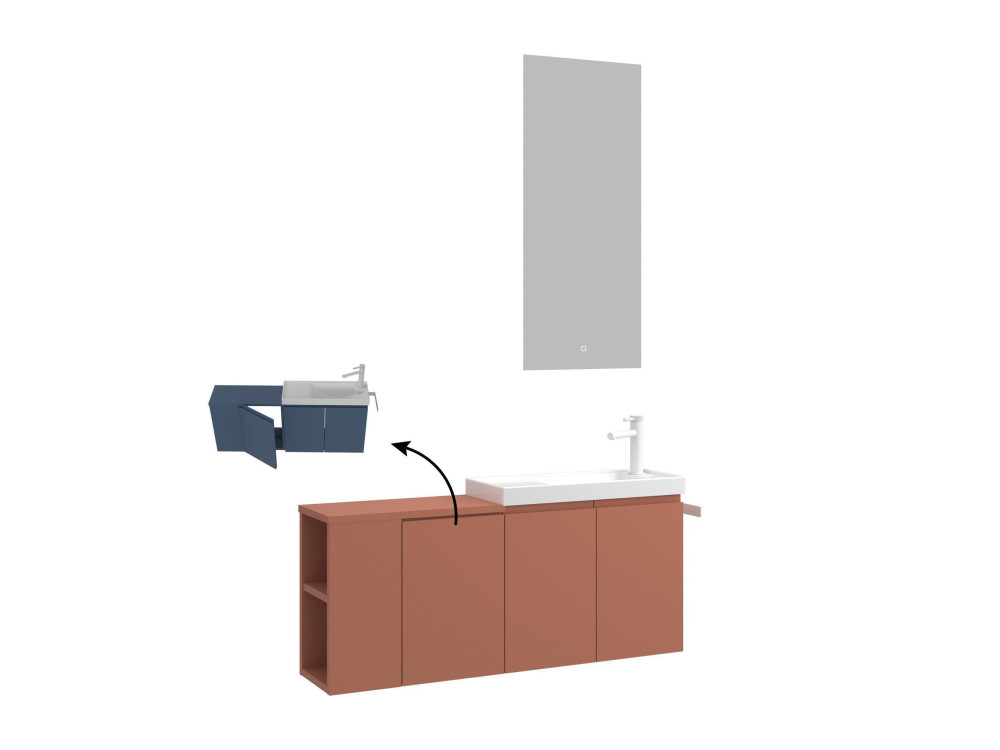 Conjunto de mueble con lavabo y espejo (2 piezas) «Ferla 110» - 110 x 22 x 45 cm - Canela mate