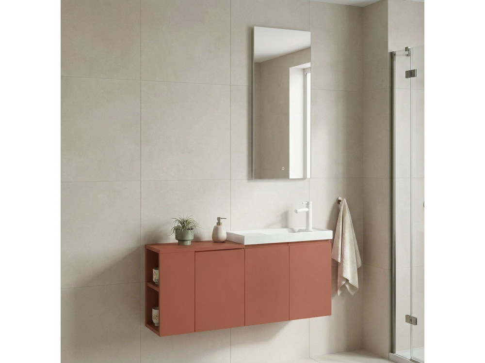 Conjunto de mueble con lavabo y espejo (2 piezas) «Ferla 110» - 110 x 22 x 45 cm - Canela mate