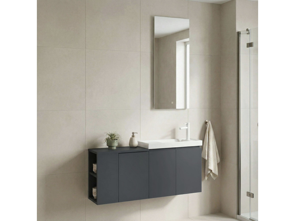 Conjunto de mueble con lavabo y espejo (2 piezas) «Ferla 110» - 110 x 22 x 45 cm - Antracita mate