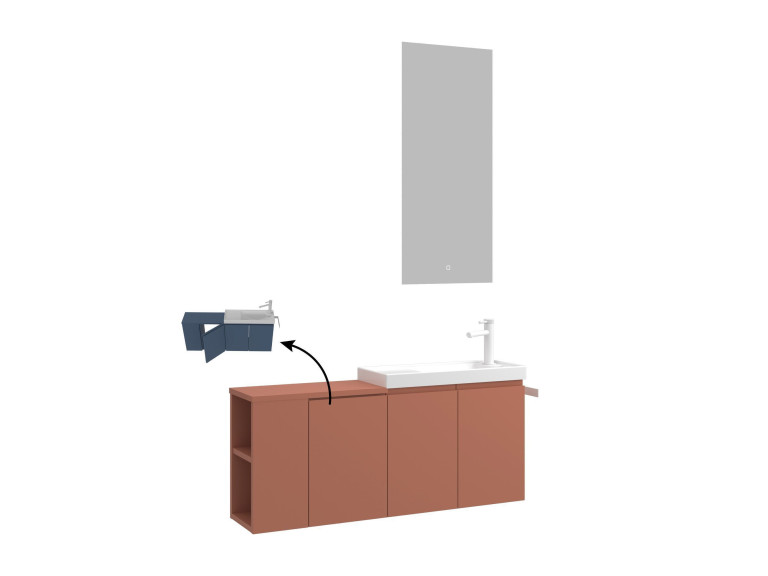 Conjunto de mueble con lavabo y espejo (2 piezas) «Ferla 110» - 110 x 22 x 45 cm - Canela mate