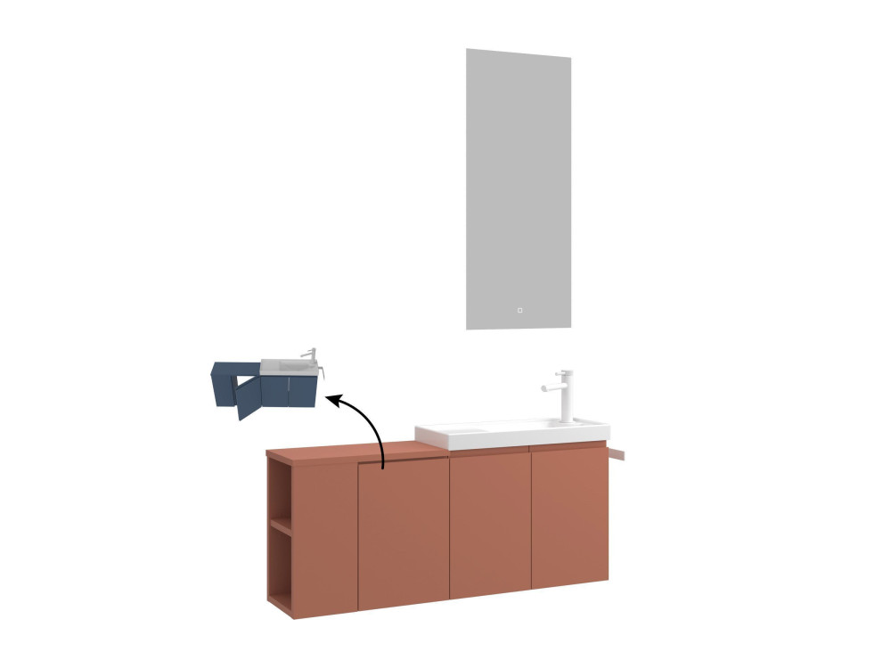 Conjunto de mueble con lavabo y espejo (2 piezas) «Ferla 110» - 110 x 22 x 45 cm - Canela mate