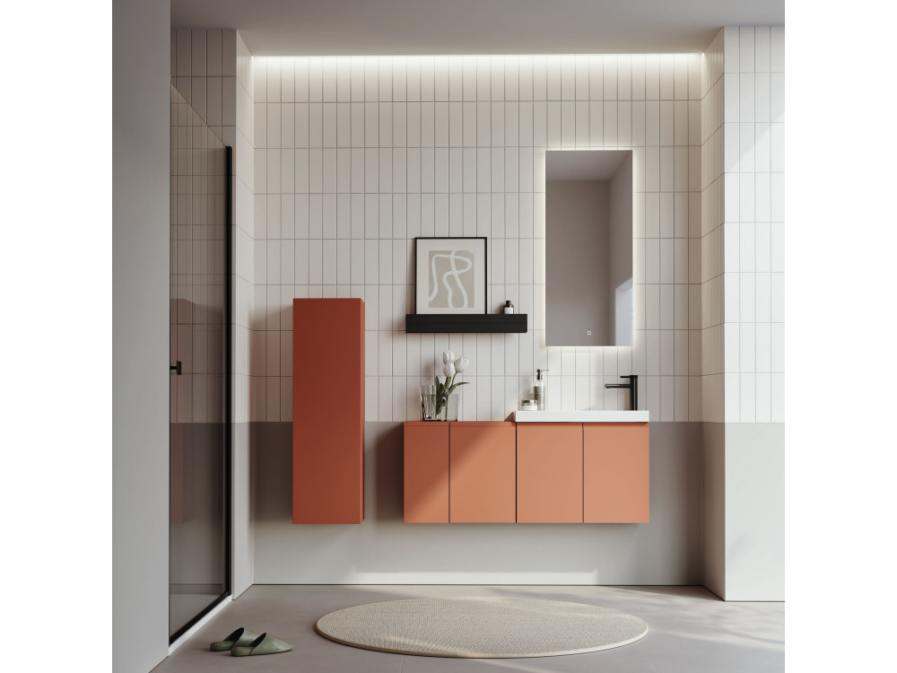 Conjunto de mueble con lavabo y espejo (2 piezas) «Ferla 110» - 110 x 22 x 45 cm - Canela mate