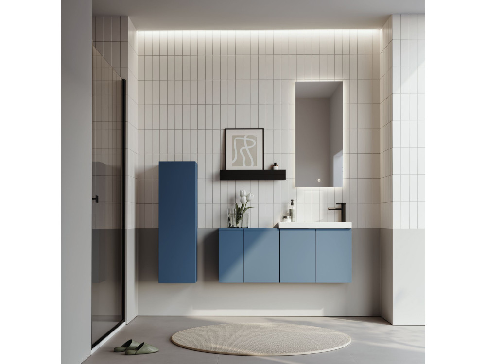 Conjunto de mueble con lavabo y espejo (2 piezas) «Ferla 110» - 110 x 22 x 45 cm - Azul mate