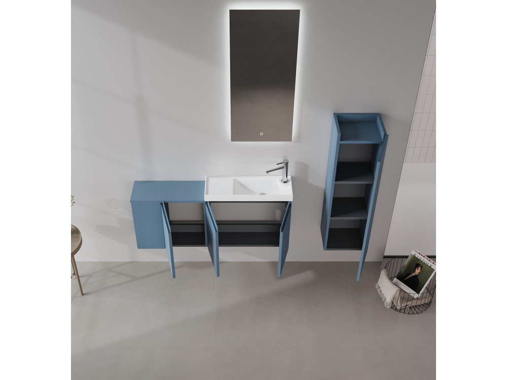 Conjunto de mueble con lavabo y espejo (2 piezas) «Ferla 110» - 110 x 22 x 45 cm - Azul mate