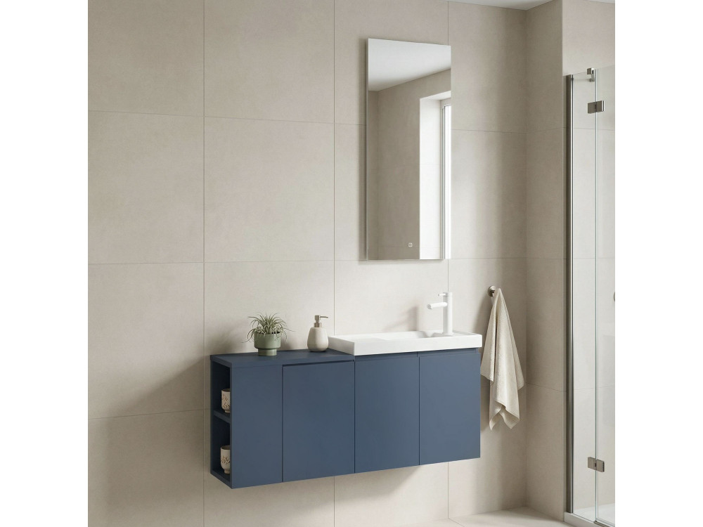 Conjunto de mueble con lavabo y espejo (2 piezas) «Ferla 110» - 40 x 22 x 45 cm - Azul mate