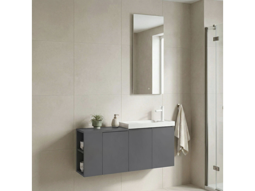 Conjunto de mueble con lavabo y espejo (2 piezas) «Ferla 110» - 40 x 22 x 45 cm - Gris mate