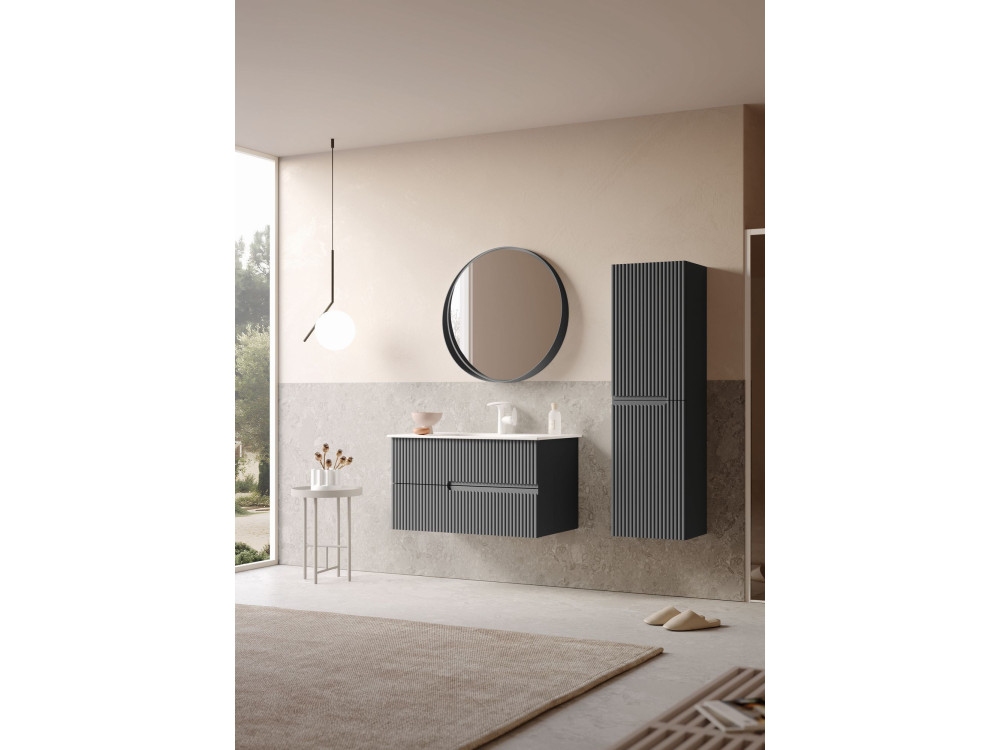 Espejo decorativo de madera «Moonlight 90 v2» - 90 x 7 x 90 cm - Antracita mate