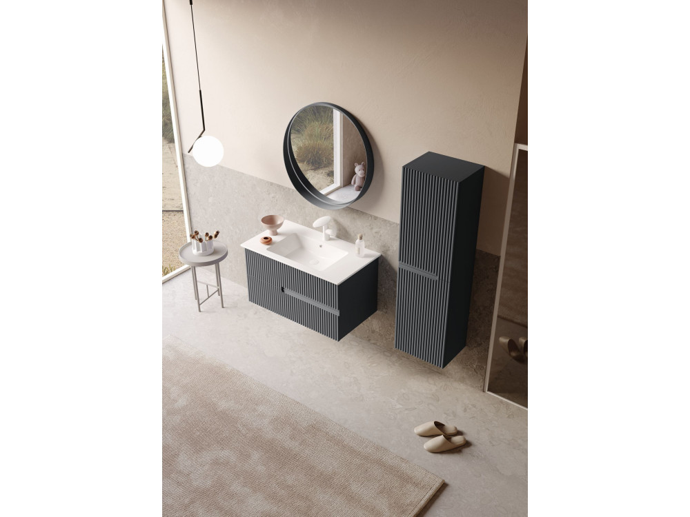 Espejo decorativo de madera «Moonlight 90 v2» - 90 x 7 x 90 cm - Antracita mate