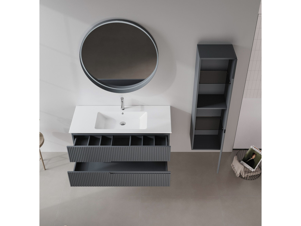 Espejo decorativo de madera «Moonlight 90 v2» - 90 x 7 x 90 cm - Antracita mate